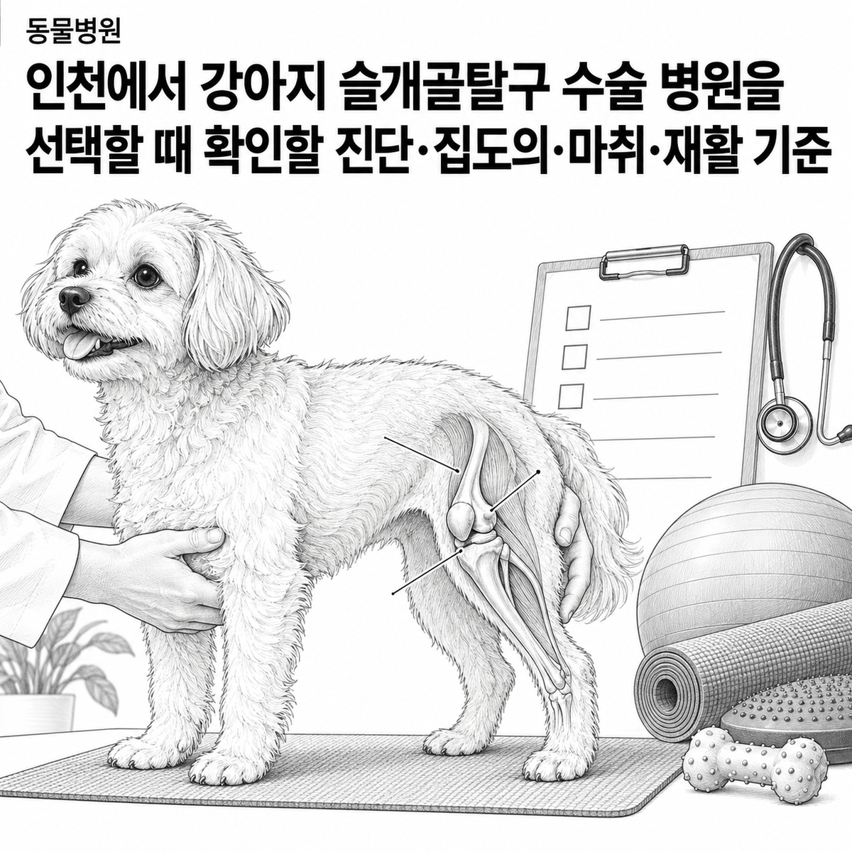 인천 동물병원 에서 강아지 슬개골탈구 수술 병원을 선택할 때 확인할 진단·집도의·마취·재활 기준 핵심 정보 이미지