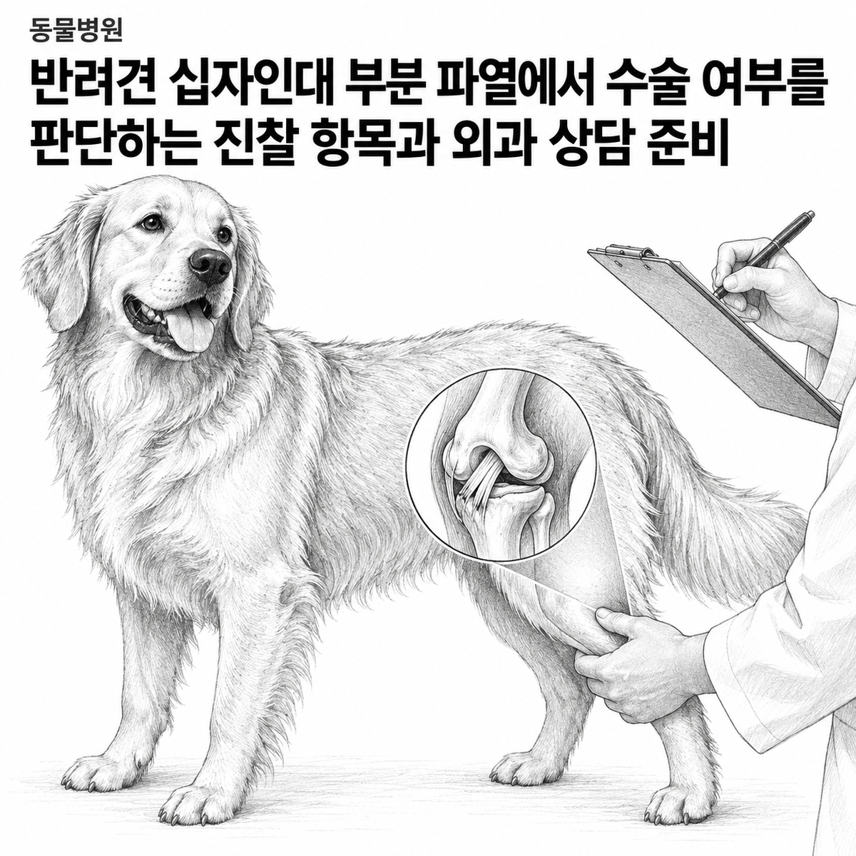 인천 동물병원 반려견 십자인대 부분 파열에서 수술 여부를 판단하는 진찰 항목과 외과 상담 준비 핵심 정보 이미지