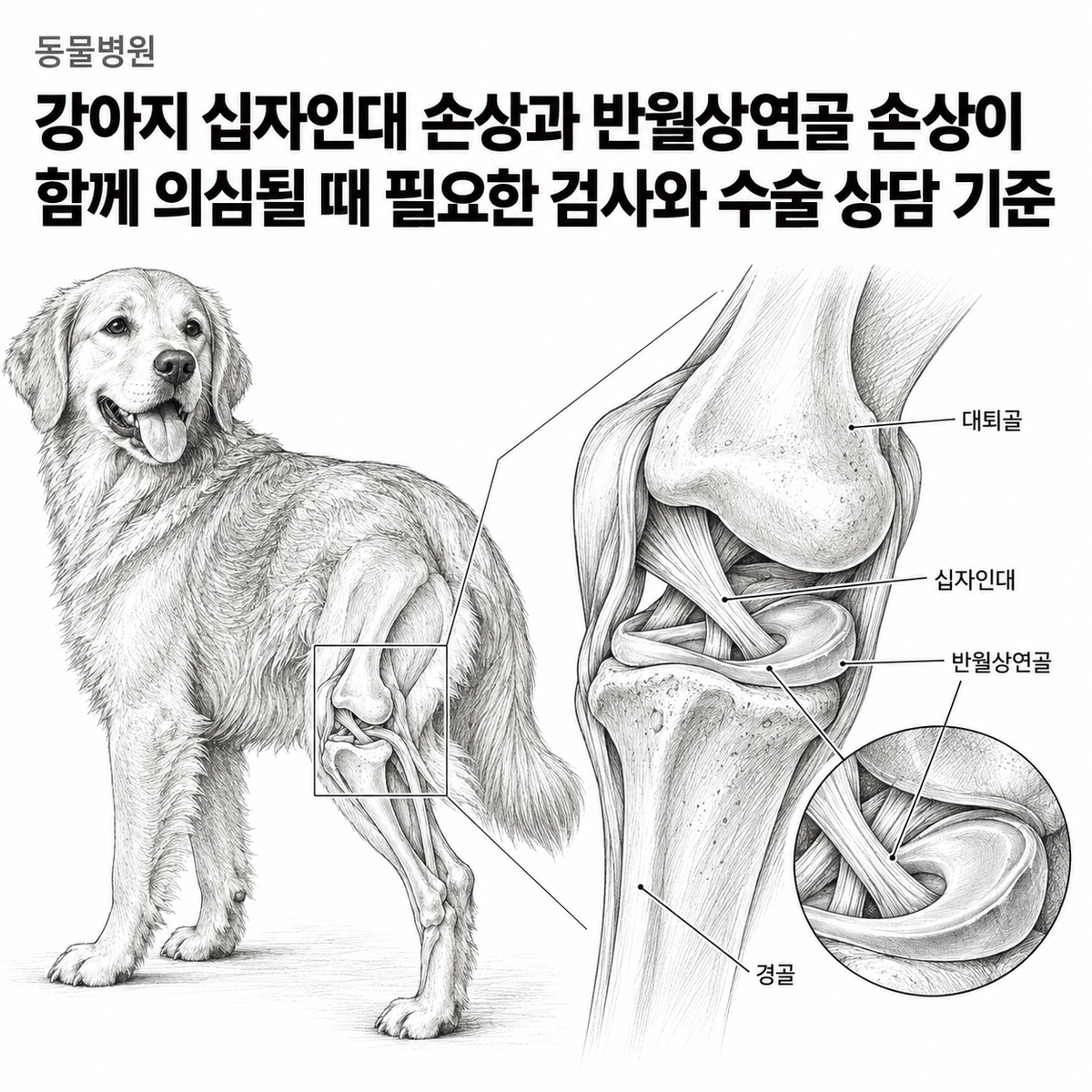 인천 동물병원 강아지 십자인대 손상과 반월상연골 손상이 함께 의심될 때 필요한 검사와 수술 상담 기준 핵심 정보 이미지